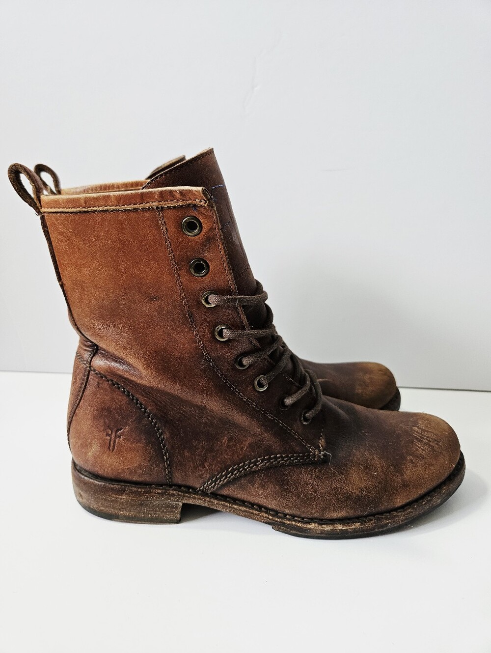 Frye Veronica Combat Boots Size 8.5 Brown Leather Lace Up